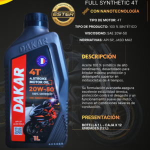 DAKAR 20W-50 100% Sintetico 4T